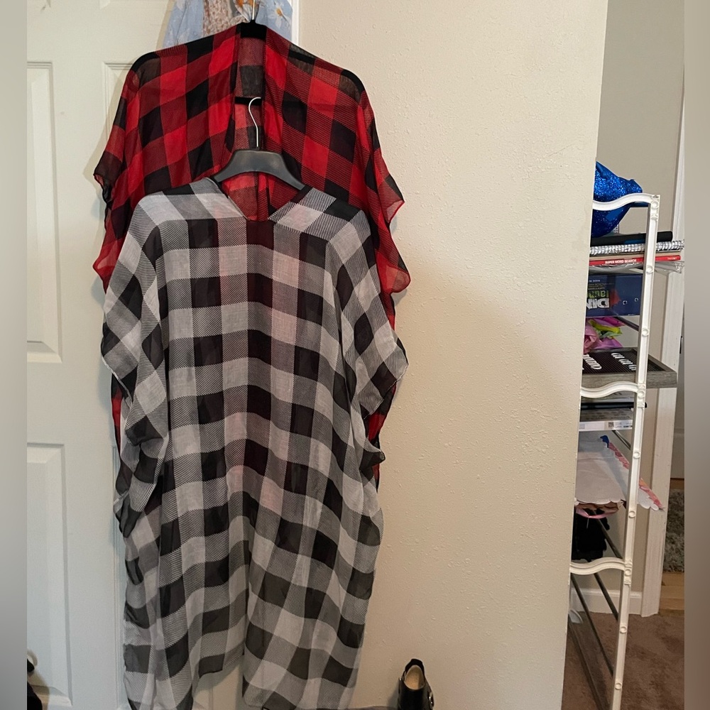 2 Plaid sheer wraps in Red and Gray plaid